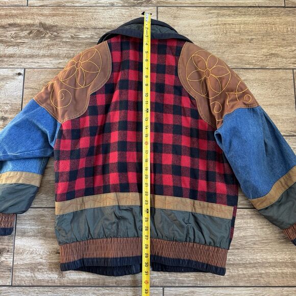 Patchwork Jacket XS Plaid Denim Pockets Cowboy Western Vintage - Picture 11 of 15
